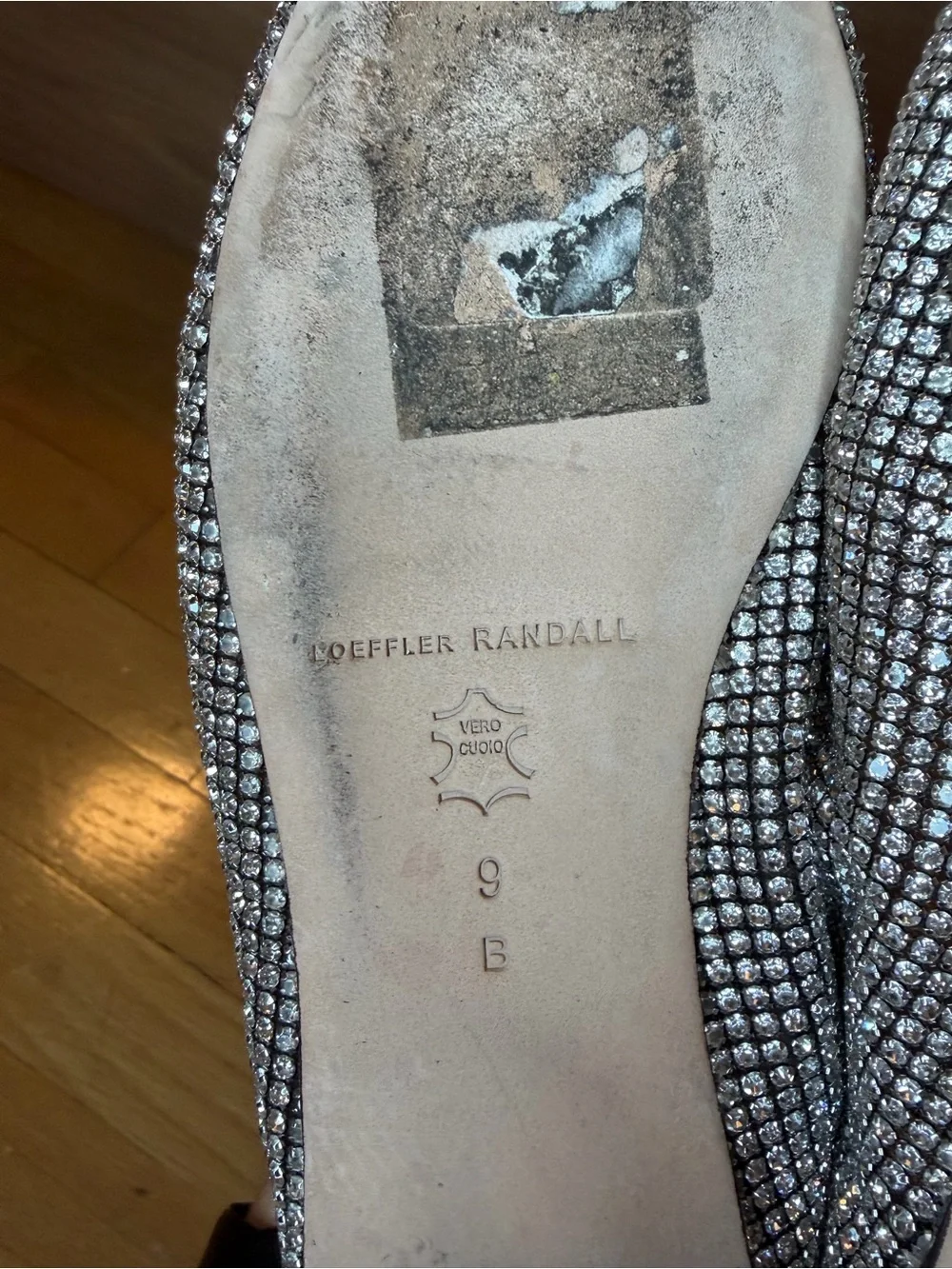 Loeffler Randall Leonie Crystal Mesh Mary Jane Flats in Silver - Size 9